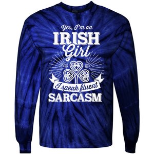 Funny irish girl woman speak fluent sarcasm St Patricks day Tie-Dye Long Sleeve Shirt