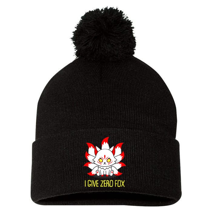 Funny I Give Zero Fox Japanese Nine Tail Fox Pom Pom 12in Knit Beanie