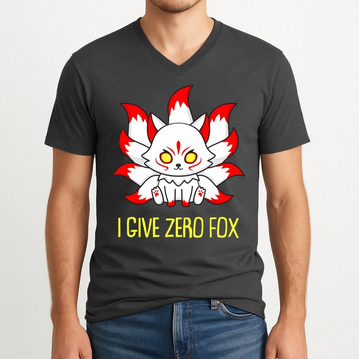 Funny I Give Zero Fox Japanese Nine Tail Fox V-Neck T-Shirt