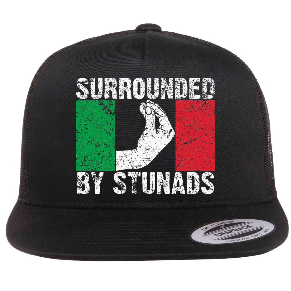 Funny Italian Gift For Cool Surrounded By Stunads Flat Bill Trucker Hat