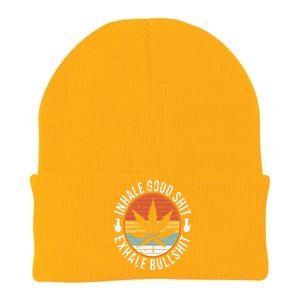 Funny Inhale Good Shit Exhale Gift Bullshit Weed Marijuana Cannabis Knit Cap Winter Beanie