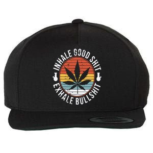 Funny Inhale Good Shit Exhale Gift Bullshit Weed Marijuana Cannabis Wool Snapback Cap