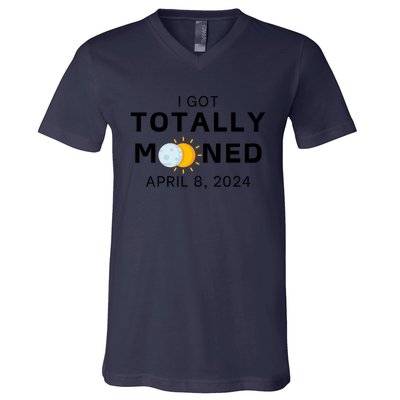 Funny I Got Totally Mooned Total Solar Eclipse April 8 V-Neck T-Shirt