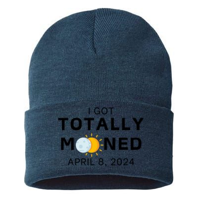 Funny I Got Totally Mooned Total Solar Eclipse April 8 Sustainable Knit Beanie