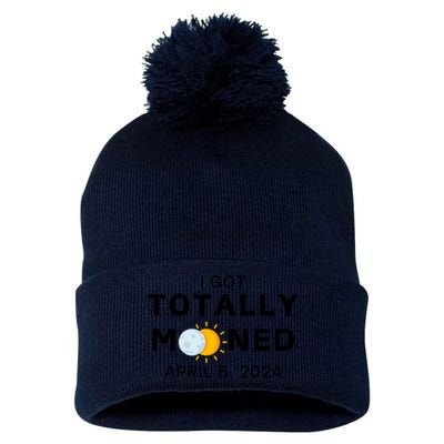 Funny I Got Totally Mooned Total Solar Eclipse April 8 Pom Pom 12in Knit Beanie