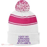 Funny I Got My Appendix Removed At ClaireS Meme Trending Stripe Pom Pom Beanie