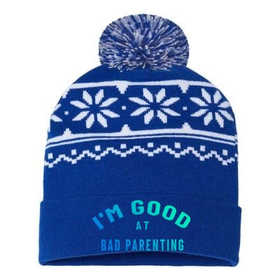 Funny Im Good At Bad Parenting Mom Dad Bad Parent Meme Great Gift USA-Made Snowflake Beanie