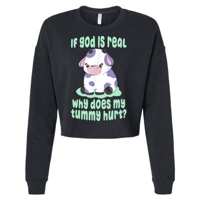 Funny If God Is Real Why Does My Tummy Hurt Sad Cow Cropped Pullover Crew