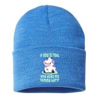 Funny If God Is Real Why Does My Tummy Hurt Sad Cow Sustainable Knit Beanie