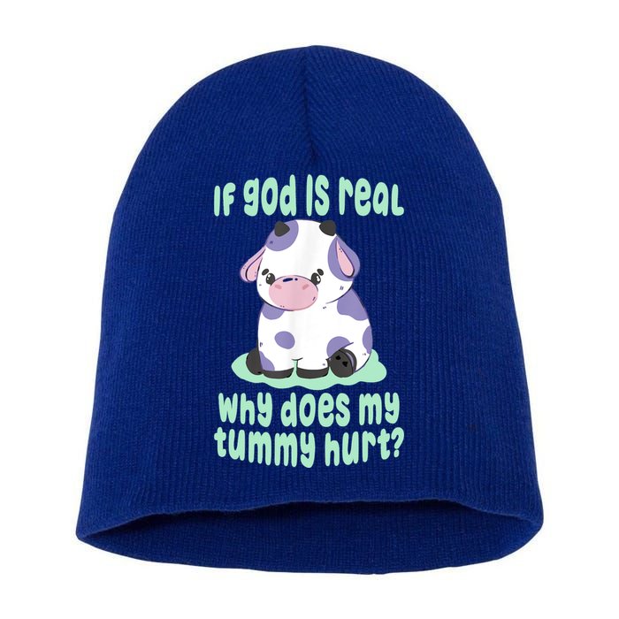 Funny If God Is Real Why Does My Tummy Hurt Sad Cow Short Acrylic Beanie