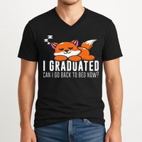 Funny I Graduated Can I Go Back To Bed Now Fox Graduation V-Neck T-Shirt