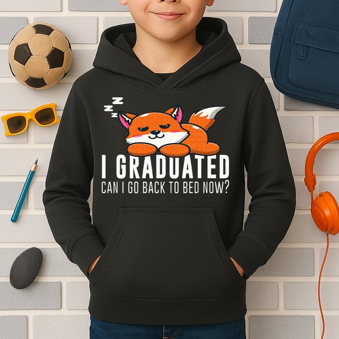 Funny I Graduated Can I Go Back To Bed Now Fox Graduation Kids Hoodie