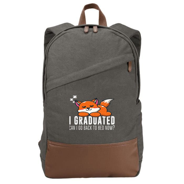 Funny I Graduated Can I Go Back To Bed Now Fox Graduation Cotton Canvas Backpack