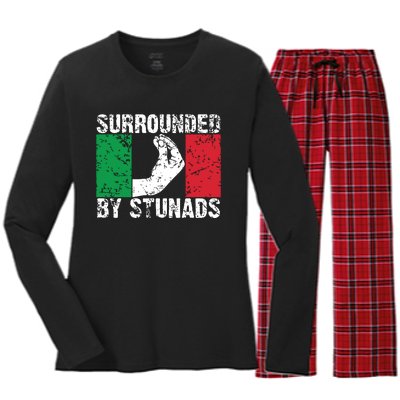 Funny Italian Gift For Men Women Cool Surrounded By Stunads Women's Long Sleeve Flannel Pajama Set 