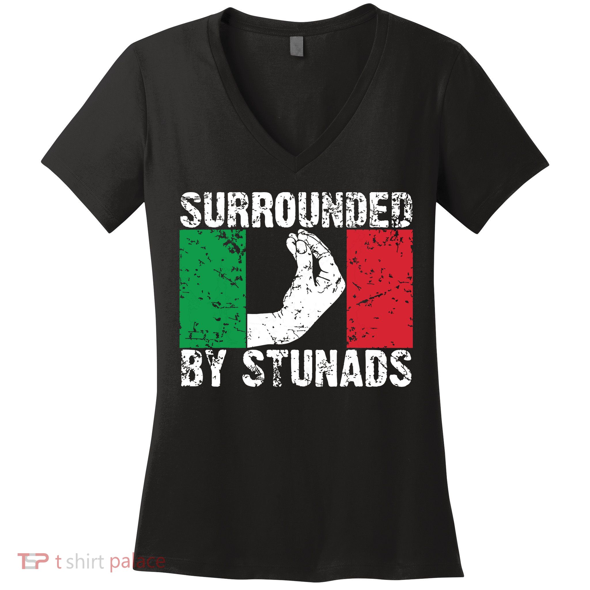 Funny Italian Gift For Men Women Cool Surrounded By Stunads Women's V-Neck T-Shirt