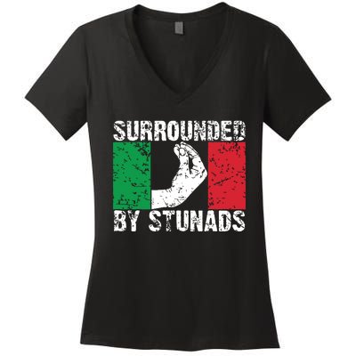 Funny Italian Gift For Men Women Cool Surrounded By Stunads Women's V-Neck T-Shirt