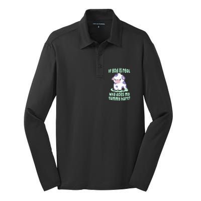 Funny If God Is Real Why Does My Tummy Hurt Sad Cow Silk Touch Performance Long Sleeve Polo