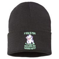 Funny If God Is Real Why Does My Tummy Hurt Sad Cow Sustainable Knit Beanie