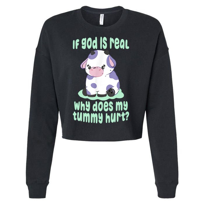 Funny If God Is Real Why Does My Tummy Hurt Sad Cow Cropped Pullover Crew