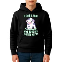 Funny If God Is Real Why Does My Tummy Hurt Sad Cow Kids Hoodie