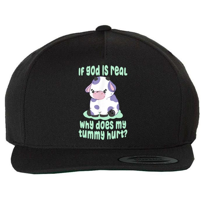 Funny If God Is Real Why Does My Tummy Hurt Sad Cow Wool Snapback Cap