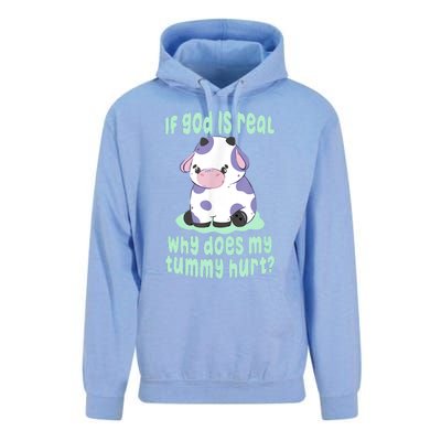 Funny If God Is Real Why Does My Tummy Hurt Sad Cow Unisex Surf Hoodie