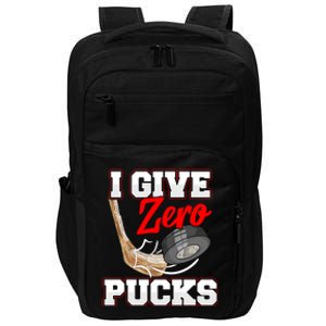 Funny I Give Zero Pucks Ice Hockey Players Sarcastic Pun Gift Impact Tech Backpack