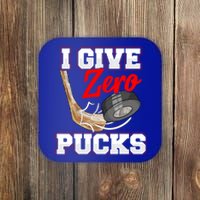 Funny I Give Zero Pucks Ice Hockey Players Sarcastic Pun Gift Coaster