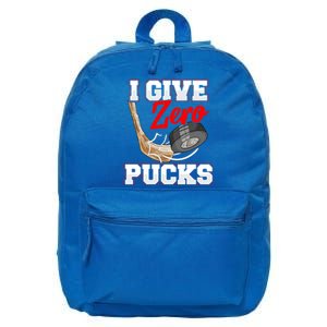 Funny I Give Zero Pucks Ice Hockey Players Sarcastic Pun Gift 16 in Basic Backpack