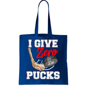 Funny I Give Zero Pucks Ice Hockey Players Sarcastic Pun Gift Tote Bag