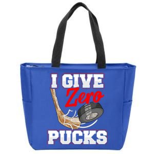 Funny I Give Zero Pucks Ice Hockey Players Sarcastic Pun Gift Zip Tote Bag