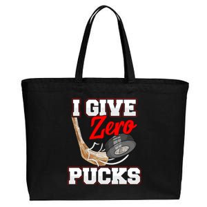 Funny I Give Zero Pucks Ice Hockey Players Sarcastic Pun Gift Cotton Canvas Jumbo Tote