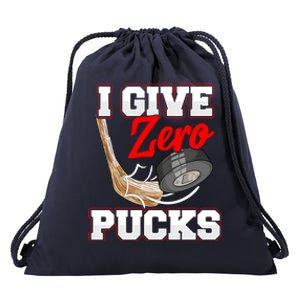 Funny I Give Zero Pucks Ice Hockey Players Sarcastic Pun Gift Drawstring Bag