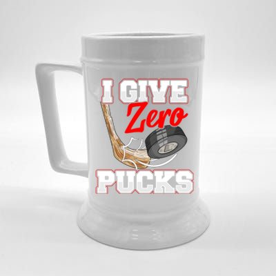 Funny I Give Zero Pucks Ice Hockey Players Sarcastic Pun Gift Beer Stein