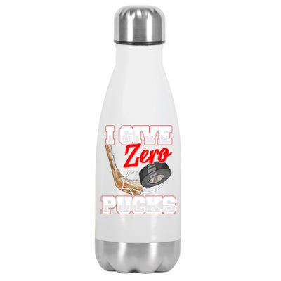 Funny I Give Zero Pucks Ice Hockey Players Sarcastic Pun Gift Stainless Steel Insulated Water Bottle