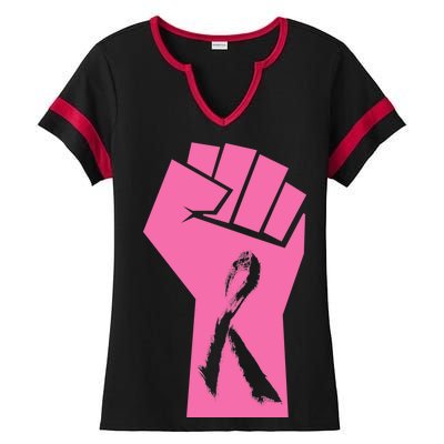 Fight Against Breast Cancer Fist Ladies Halftime Notch Neck Tee