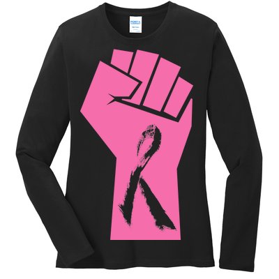 Fight Against Breast Cancer Fist Ladies Long Sleeve Shirt