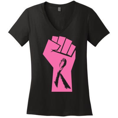 Fight Against Breast Cancer Fist Women's V-Neck T-Shirt