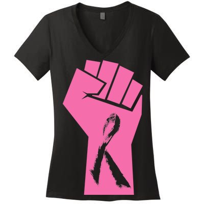 Fight Against Breast Cancer Fist Women's V-Neck T-Shirt