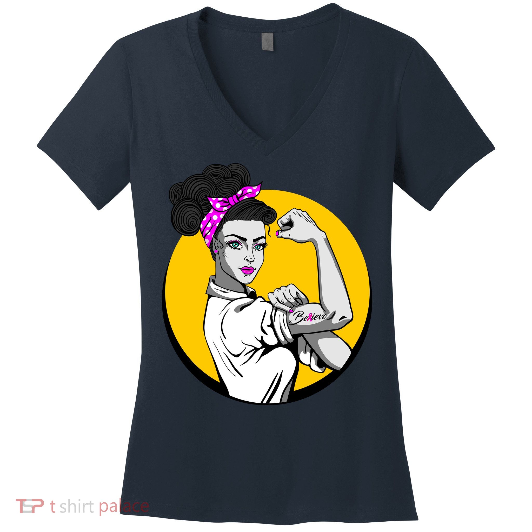 Fight Back Believe Breast Cancer Awareness Women's V-Neck T-Shirt