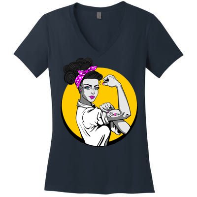 Fight Back Believe Breast Cancer Awareness Women's V-Neck T-Shirt