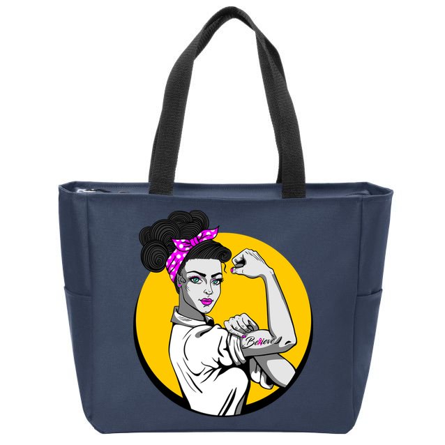 Fight Back Believe Breast Cancer Awareness Zip Tote Bag