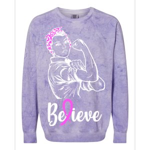 Fight Beast Cancer Awareness Believe  Colorblast Crewneck Sweatshirt