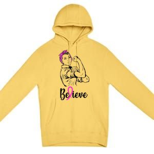 Fight Beast Cancer Awareness Believe  Premium Pullover Hoodie