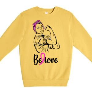 Fight Beast Cancer Awareness Believe  Premium Crewneck Sweatshirt