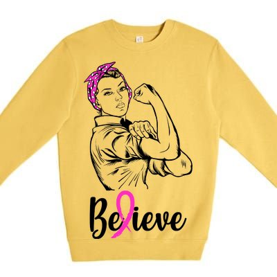 Fight Beast Cancer Awareness Believe  Premium Crewneck Sweatshirt