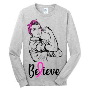 Fight Beast Cancer Awareness Believe  Tall Long Sleeve T-Shirt