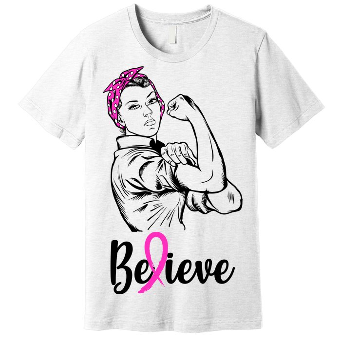 Fight Beast Cancer Awareness Believe  Premium T-Shirt