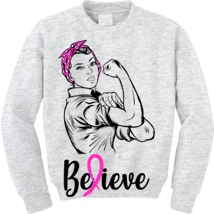 Fight Beast Cancer Awareness Believe  Kids Sweatshirt