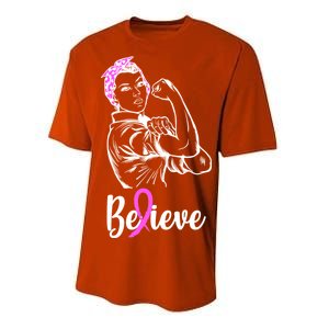 Fight Beast Cancer Awareness Believe  Performance Sprint T-Shirt